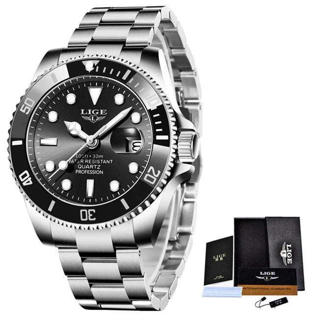 LIGE New Watch Men Business Casual Wristwatch Luxury Date Quartz Watch Stainless Steel Watches For Men Clock Relogios Masculino