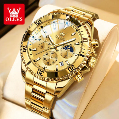 OLEVS Mens Watches Rotatable Big Face Stainless Steel Waterproof Date Analog Quartz Watches Fashion Business WristWatch for Men