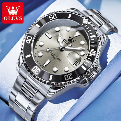 OLEVS 5885 Luxury Men Watch Diving Series Deep Waterproof Auto Date Stainless steel NEW Red Dial Original Wristwatch