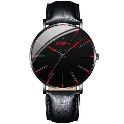 Fashion Men's Watch Casual Leather Band Quartz Wristwatch Men Business Watches Bracelet Necklace Set