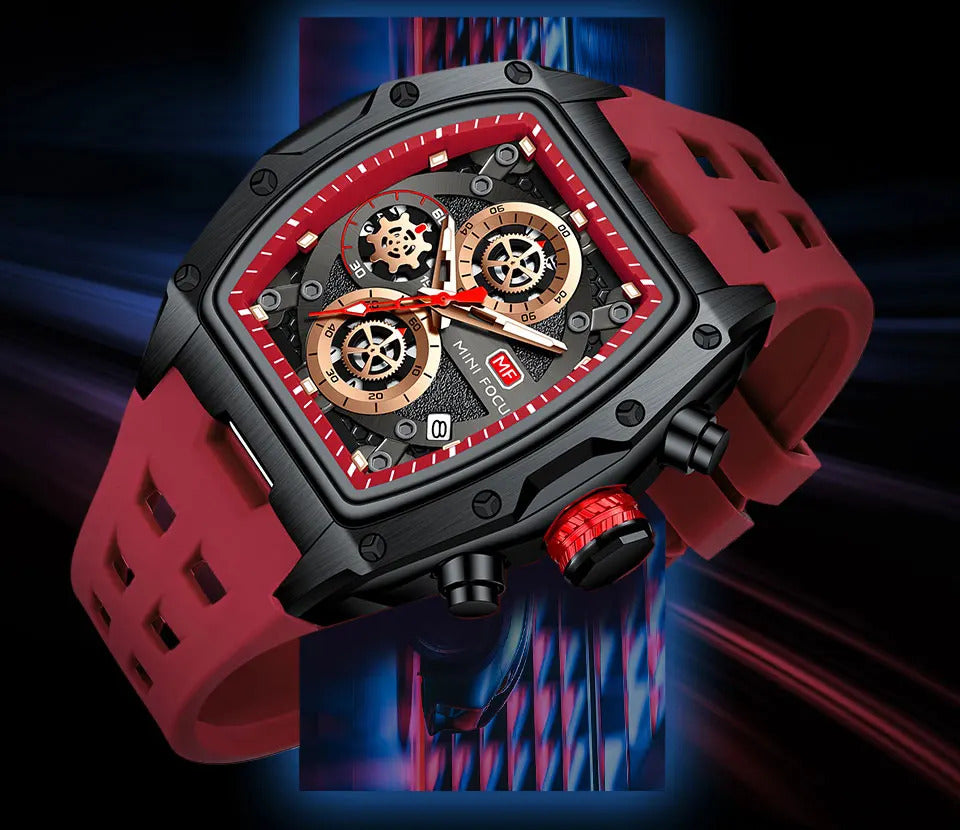 MINI FOCUS Blue Quartz Watch Men Fashion Military Sport Chronograph Wristwatch with Luminous Hands Auto Date Silicone Strap
