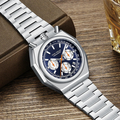 MINI FOCUS Fashion Multifunctional Quartz Watch for Men Calendar Luminous Luxury Stainless Steel Strap Bull Head Mens Watches