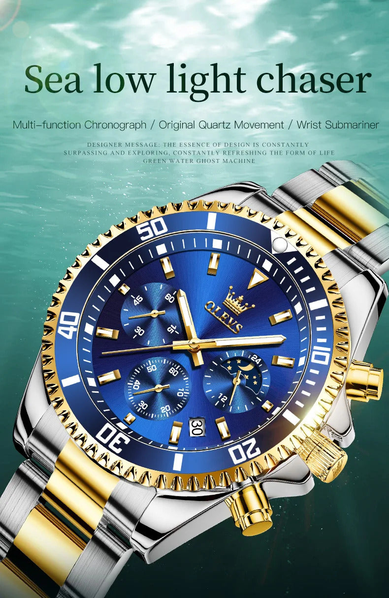OLEVS Mens Watches Rotatable Big Face Stainless Steel Waterproof Date Analog Quartz Watches Fashion Business WristWatch for Men