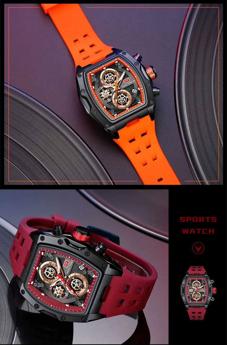 MINI FOCUS Blue Quartz Watch Men Fashion Military Sport Chronograph Wristwatch with Luminous Hands Auto Date Silicone Strap