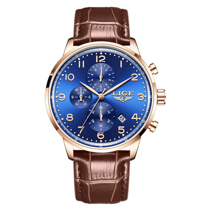 LIGE New Mens Watches Top Brand Luxury Military Quartz Watch For Men Fashion Leather Sports Waterproof Chronograph Reloj Hombre