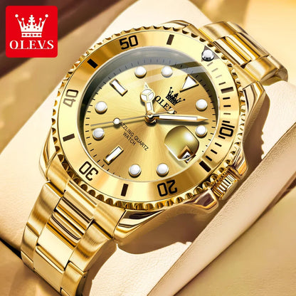 OLEVS 5885 Luxury Men Watch Diving Series Deep Waterproof Auto Date Stainless steel NEW Red Dial Original Wristwatch