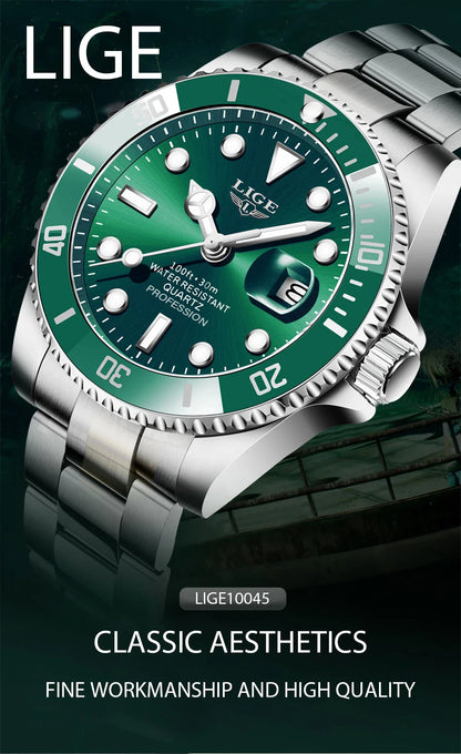LIGE New Watch Men Business Casual Wristwatch Luxury Date Quartz Watch Stainless Steel Watches For Men Clock Relogios Masculino