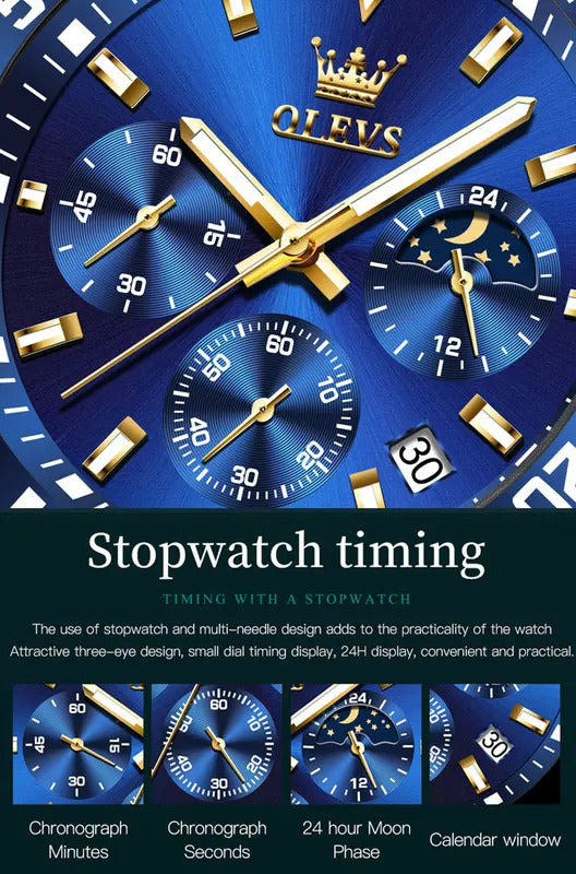 OLEVS Mens Watches Rotatable Big Face Stainless Steel Waterproof Date Analog Quartz Watches Fashion Business WristWatch for Men