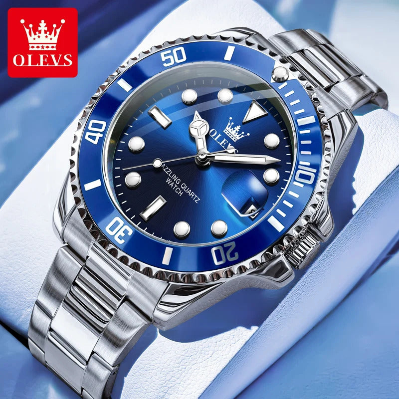 OLEVS 5885 Luxury Men Watch Diving Series Deep Waterproof Auto Date Stainless steel NEW Red Dial Original Wristwatch
