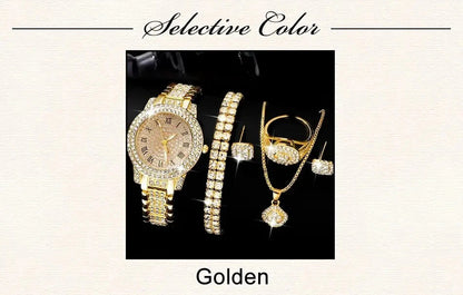 6 Pack Women's Watches Luxury Elegant Alloy Watches Women Crystal Watch Gift Quartz Watch Alloy Rhinestone Bracelet Montre