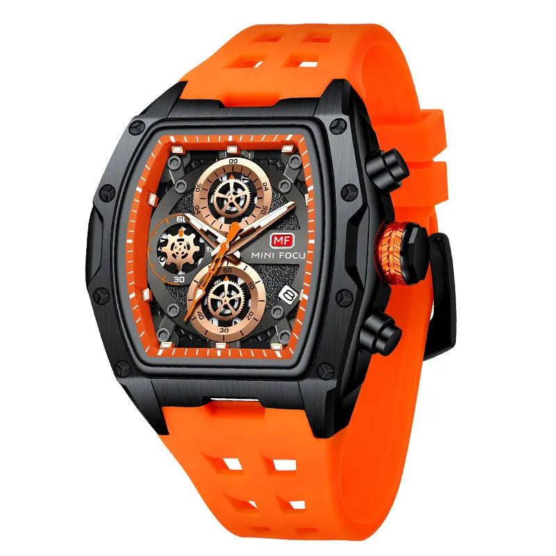 MINI FOCUS Blue Quartz Watch Men Fashion Military Sport Chronograph Wristwatch with Luminous Hands Auto Date Silicone Strap