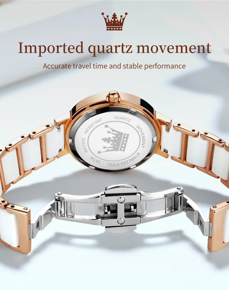 OLEVS Fashion Women Watches Relogio Feminino Luxury Rose Gold Watch Ladies Quartz Wrist Watch Ceramic Strap Clock Reloj Mujer