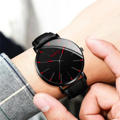 Fashion Men's Watch Casual Leather Band Quartz Wristwatch Men Business Watches Bracelet Necklace Set