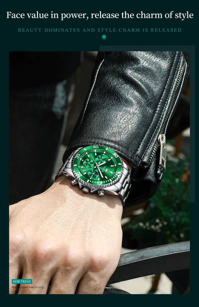 OLEVS Mens Watches Rotatable Big Face Stainless Steel Waterproof Date Analog Quartz Watches Fashion Business WristWatch for Men