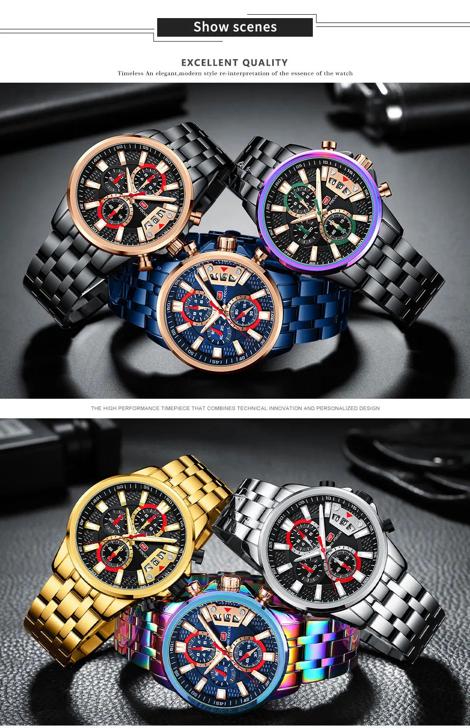 MINI FOCUS Chronograph Quartz Watch for Men with Stainless Steel Bracelet Luxury Sport Analog Wristwatch with Date Black Purple