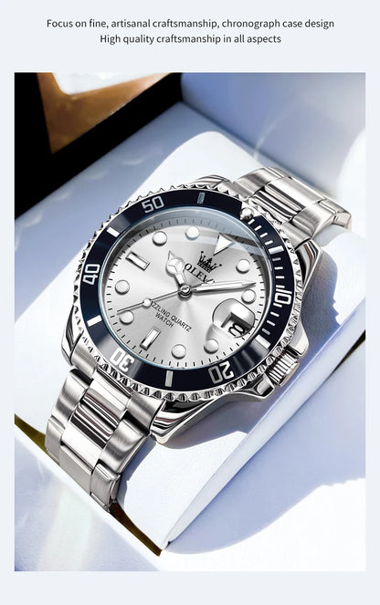 OLEVS 5885 Luxury Men Watch Diving Series Deep Waterproof Auto Date Stainless steel NEW Red Dial Original Wristwatch