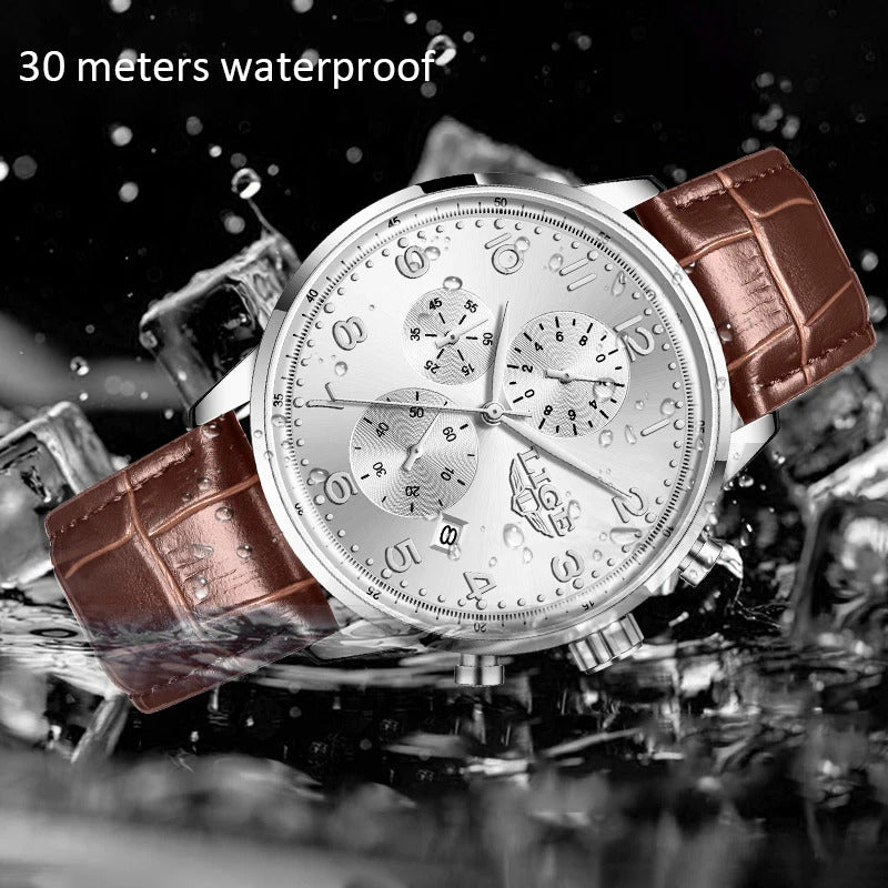 LIGE New Mens Watches Top Brand Luxury Military Quartz Watch For Men Fashion Leather Sports Waterproof Chronograph Reloj Hombre