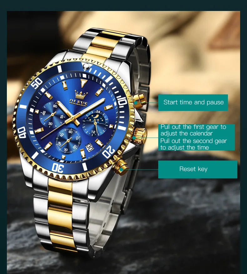 OLEVS Mens Watches Rotatable Big Face Stainless Steel Waterproof Date Analog Quartz Watches Fashion Business WristWatch for Men