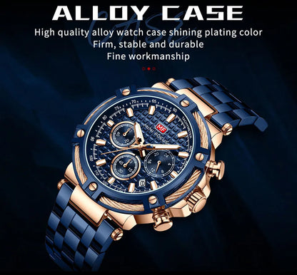 MINI FOCUS Analog Quartz Dress Watch Men Silver Blue Stainless Steel Band Chronograph Luminous Wristwatch with Date 24-hour 0470