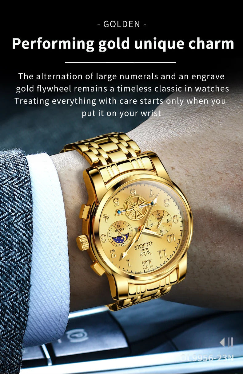 OLEVS 2900 Moon Phase Watch Men Stainless Steel Waterpoof Luminous  Fashion Skeleton Chronograph Quartz Wrist Watch for Men NEW