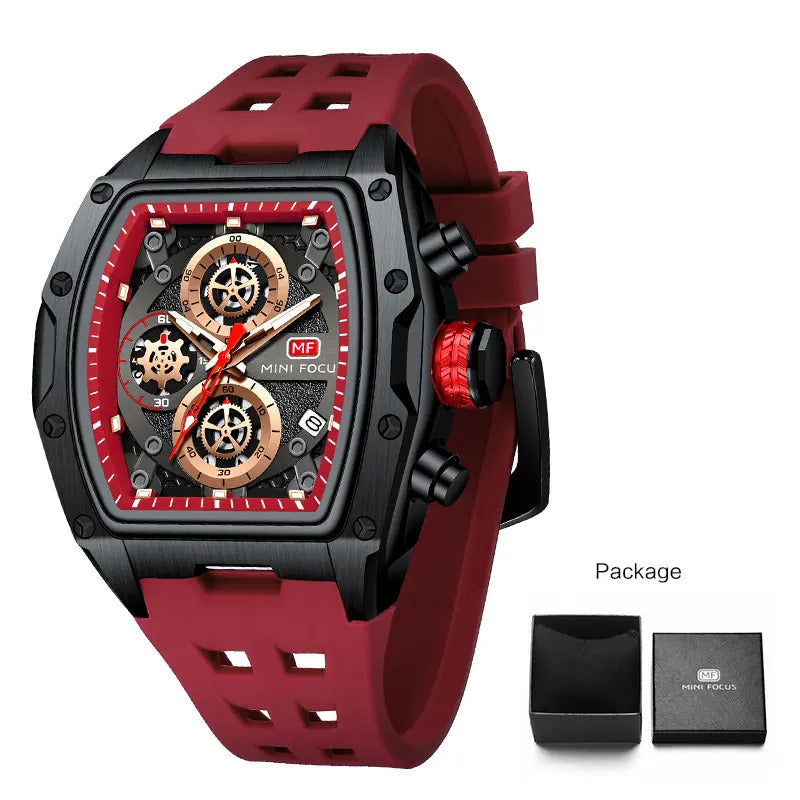 MINI FOCUS Blue Quartz Watch Men Fashion Military Sport Chronograph Wristwatch with Luminous Hands Auto Date Silicone Strap