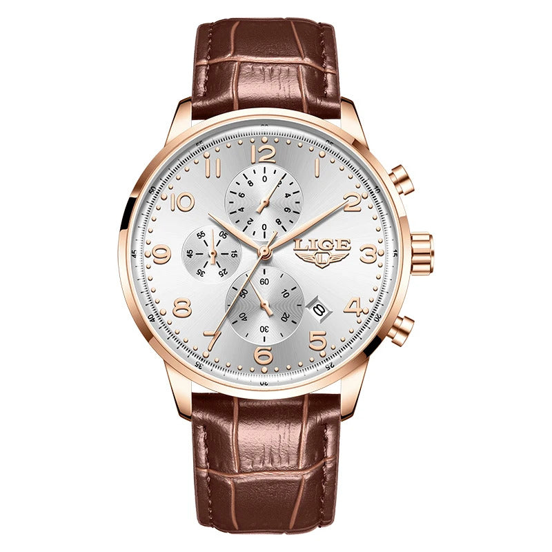 LIGE New Mens Watches Top Brand Luxury Military Quartz Watch For Men Fashion Leather Sports Waterproof Chronograph Reloj Hombre