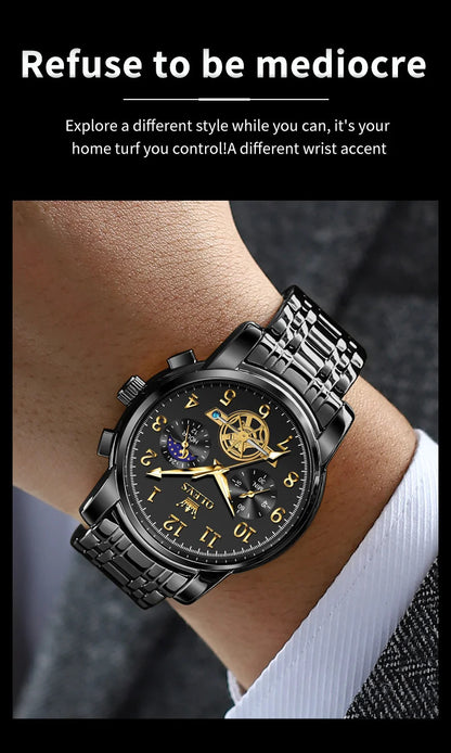 OLEVS 2900 Moon Phase Watch Men Stainless Steel Waterpoof Luminous  Fashion Skeleton Chronograph Quartz Wrist Watch for Men NEW
