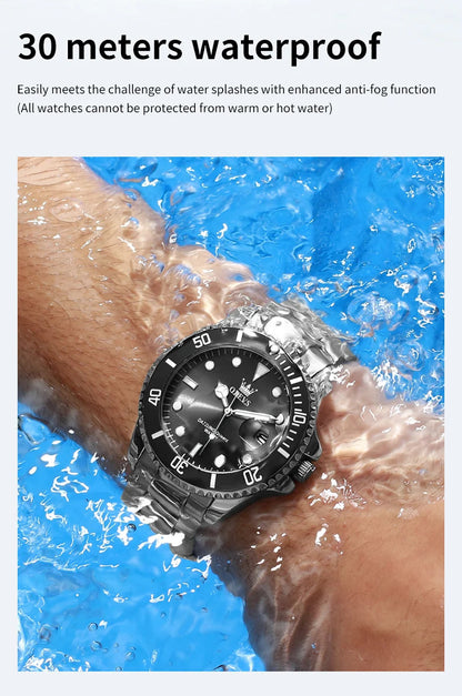 OLEVS 5885 Luxury Men Watch Diving Series Deep Waterproof Auto Date Stainless steel NEW Red Dial Original Wristwatch