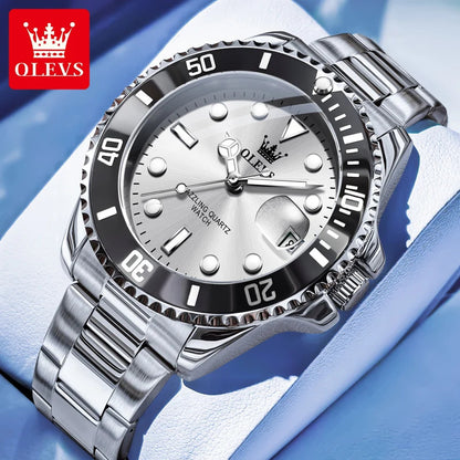 OLEVS 5885 Luxury Men Watch Diving Series Deep Waterproof Auto Date Stainless steel NEW Red Dial Original Wristwatch