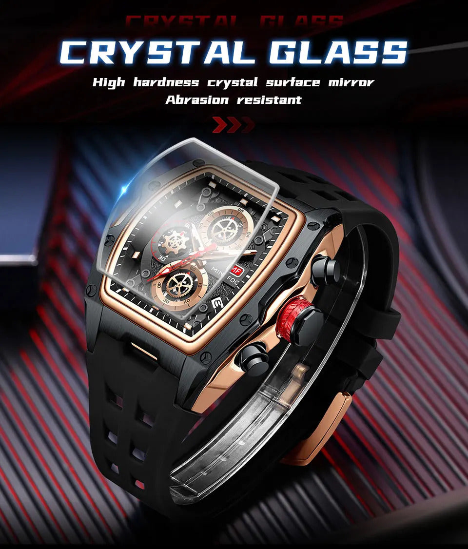MINI FOCUS Blue Quartz Watch Men Fashion Military Sport Chronograph Wristwatch with Luminous Hands Auto Date Silicone Strap