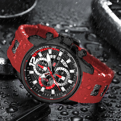 MINI FOCUS Fashion Waterproof Mens Watches Top Brand Luxury Chronograph Quartz Men Watch Red Silicone Strap Sports Wristwatches