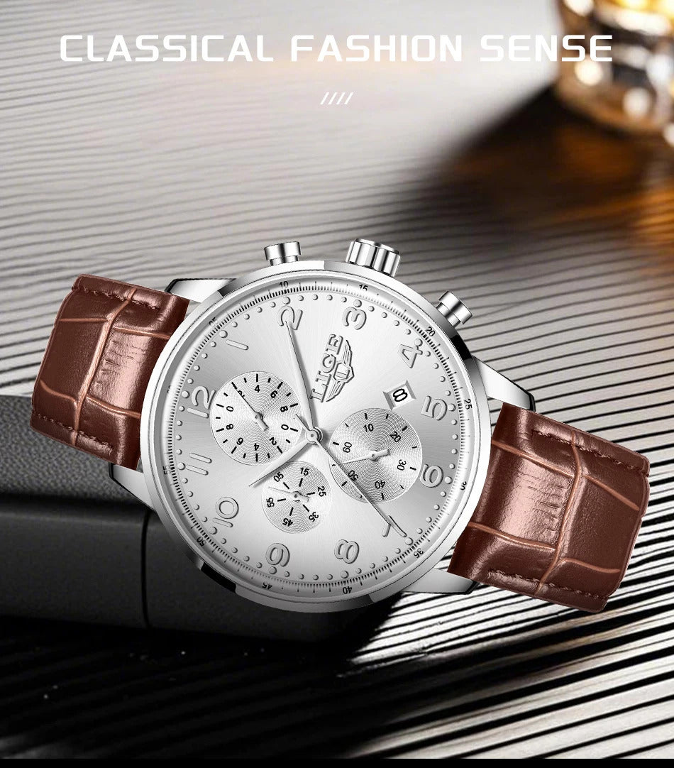 LIGE New Mens Watches Top Brand Luxury Military Quartz Watch For Men Fashion Leather Sports Waterproof Chronograph Reloj Hombre