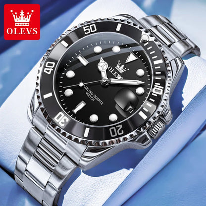 OLEVS 5885 Luxury Men Watch Diving Series Deep Waterproof Auto Date Stainless steel NEW Red Dial Original Wristwatch