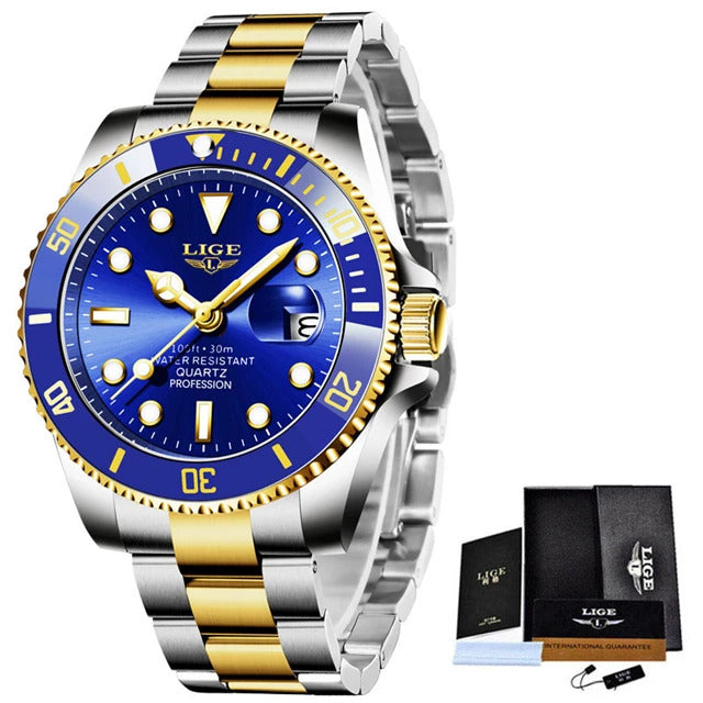 LIGE New Watch Men Business Casual Wristwatch Luxury Date Quartz Watch Stainless Steel Watches For Men Clock Relogios Masculino