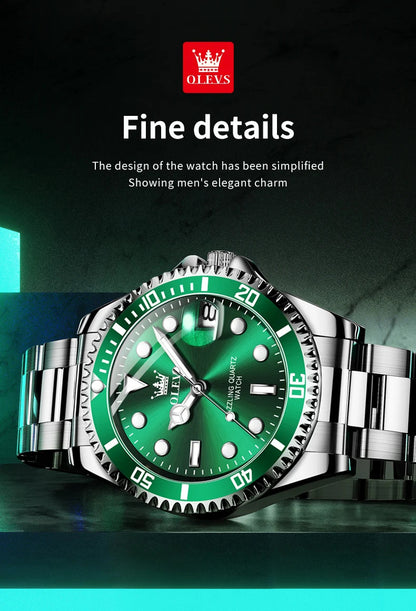 OLEVS 5885 Luxury Men Watch Diving Series Deep Waterproof Auto Date Stainless steel NEW Red Dial Original Wristwatch