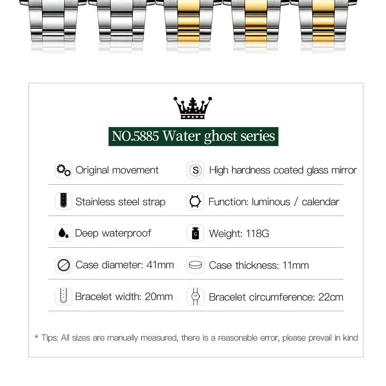 OLEVS 5885 Luxury Men Watch Diving Series Deep Waterproof Auto Date Stainless steel NEW Red Dial Original Wristwatch