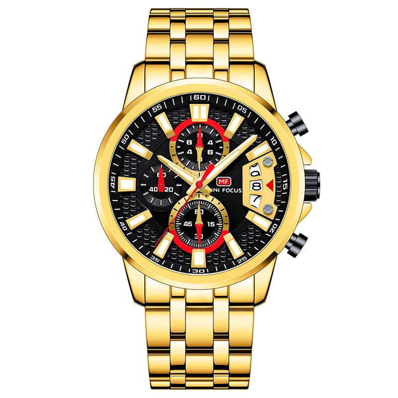 MINI FOCUS Chronograph Quartz Watch for Men with Stainless Steel Bracelet Luxury Sport Analog Wristwatch with Date Black Purple