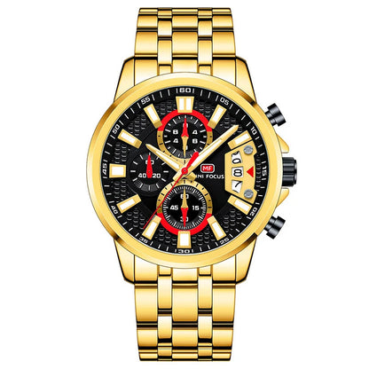 MINI FOCUS Chronograph Quartz Watch for Men with Stainless Steel Bracelet Luxury Sport Analog Wristwatch with Date Black Purple
