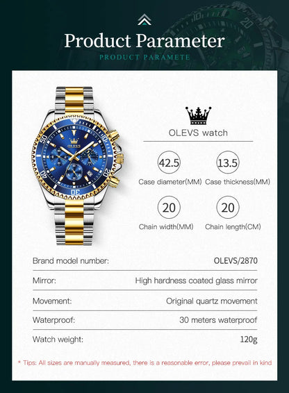 OLEVS Mens Watches Rotatable Big Face Stainless Steel Waterproof Date Analog Quartz Watches Fashion Business WristWatch for Men