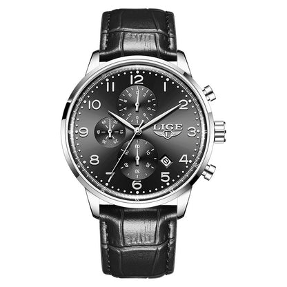 LIGE New Mens Watches Top Brand Luxury Military Quartz Watch For Men Fashion Leather Sports Waterproof Chronograph Reloj Hombre
