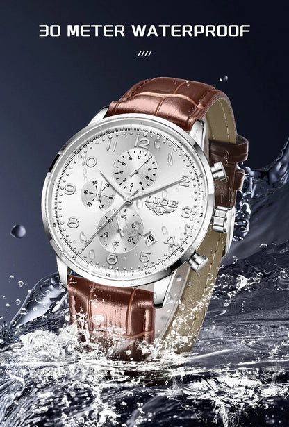 LIGE New Mens Watches Top Brand Luxury Military Quartz Watch For Men Fashion Leather Sports Waterproof Chronograph Reloj Hombre