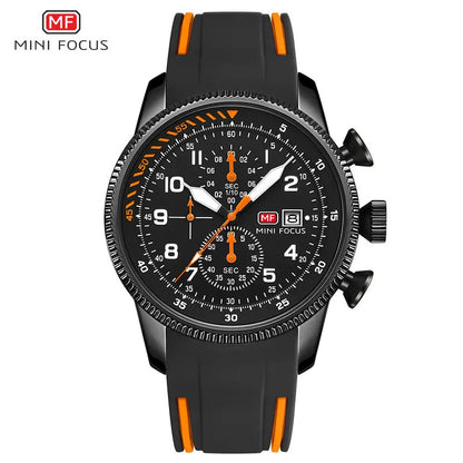 MINI FOCUS Sport Quartz Watch for Men Fashion Waterproof Chronograph Wristwatch with Blue Silicone Strap Auto Date Luminous 0379