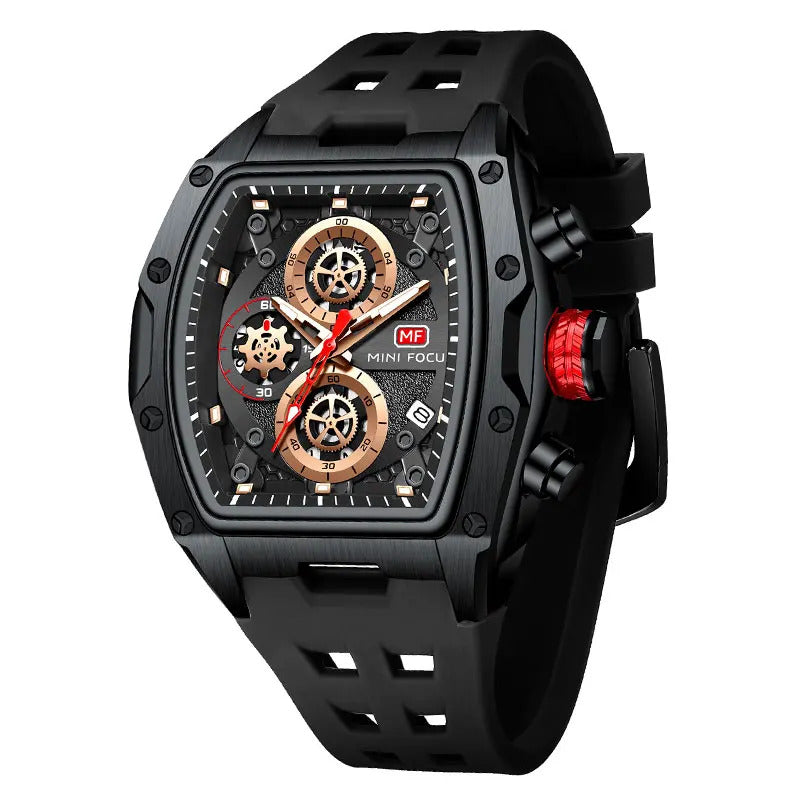 MINI FOCUS Blue Quartz Watch Men Fashion Military Sport Chronograph Wristwatch with Luminous Hands Auto Date Silicone Strap