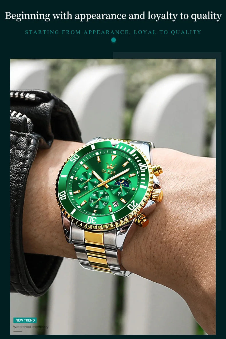 OLEVS Mens Watches Rotatable Big Face Stainless Steel Waterproof Date Analog Quartz Watches Fashion Business WristWatch for Men