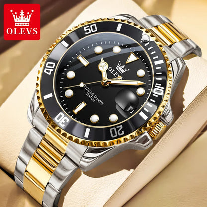 OLEVS 5885 Luxury Men Watch Diving Series Deep Waterproof Auto Date Stainless steel NEW Red Dial Original Wristwatch