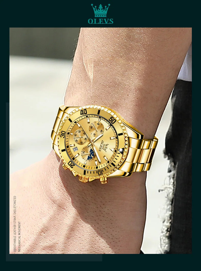 OLEVS Mens Watches Rotatable Big Face Stainless Steel Waterproof Date Analog Quartz Watches Fashion Business WristWatch for Men