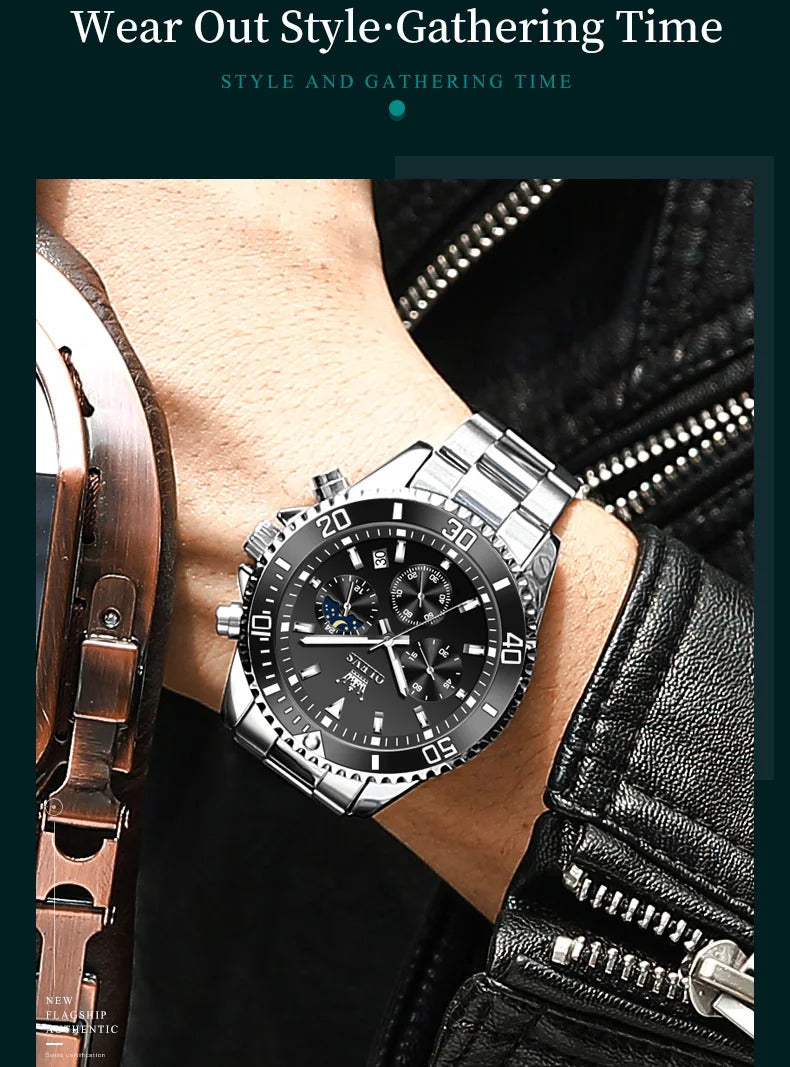 OLEVS Mens Watches Rotatable Big Face Stainless Steel Waterproof Date Analog Quartz Watches Fashion Business WristWatch for Men