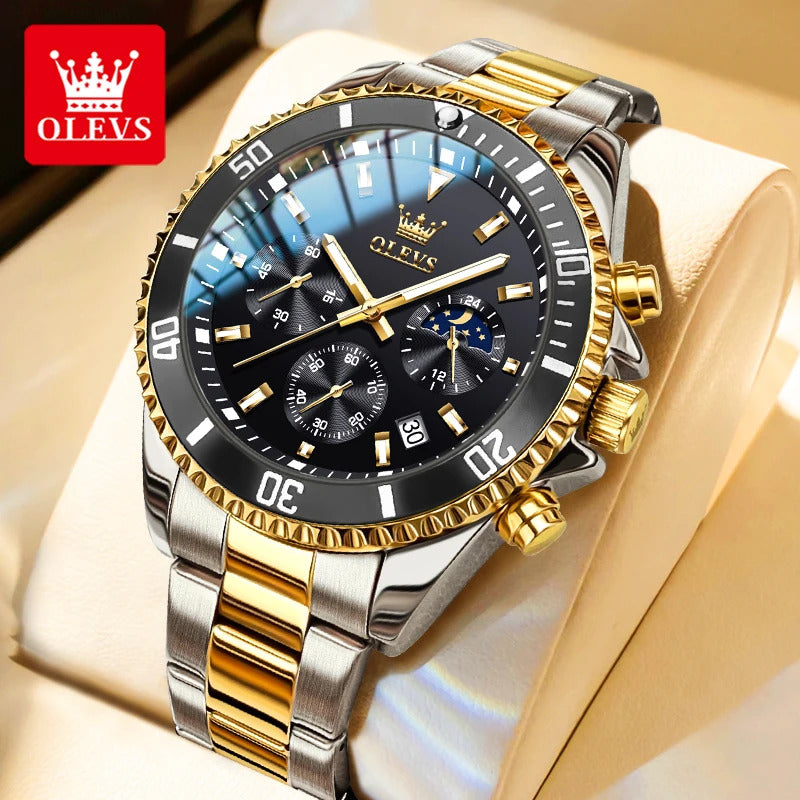OLEVS Mens Watches Rotatable Big Face Stainless Steel Waterproof Date Analog Quartz Watches Fashion Business WristWatch for Men