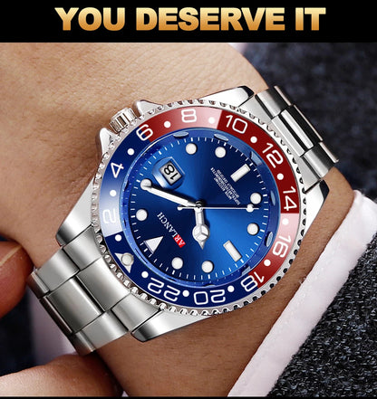Business Stainless Steel Watch 40mm Classic Red Blue Circle Diving Series Magnifying Glass Calendar Quartz Watches montre homme