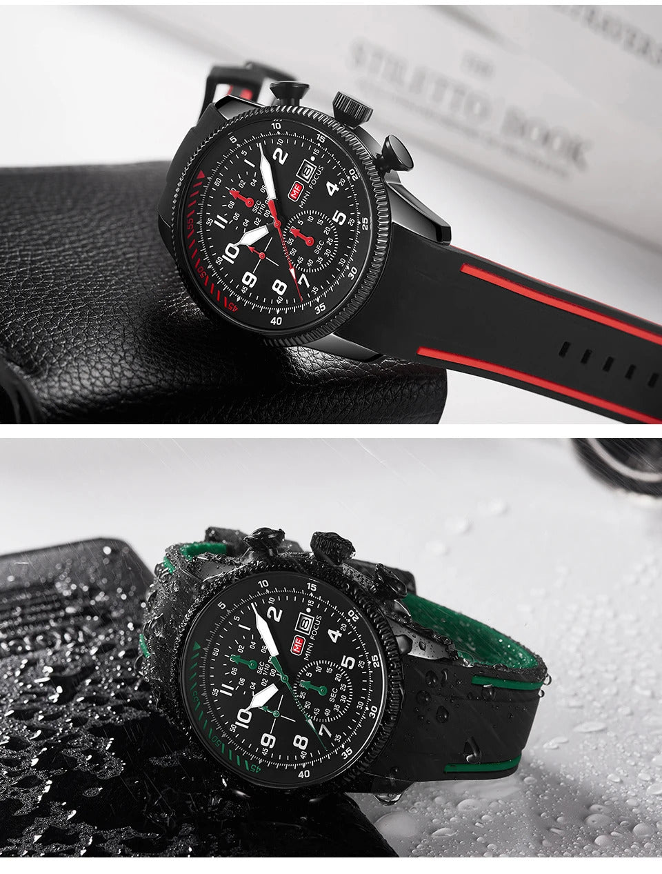 MINI FOCUS Sport Quartz Watch for Men Fashion Waterproof Chronograph Wristwatch with Blue Silicone Strap Auto Date Luminous 0379